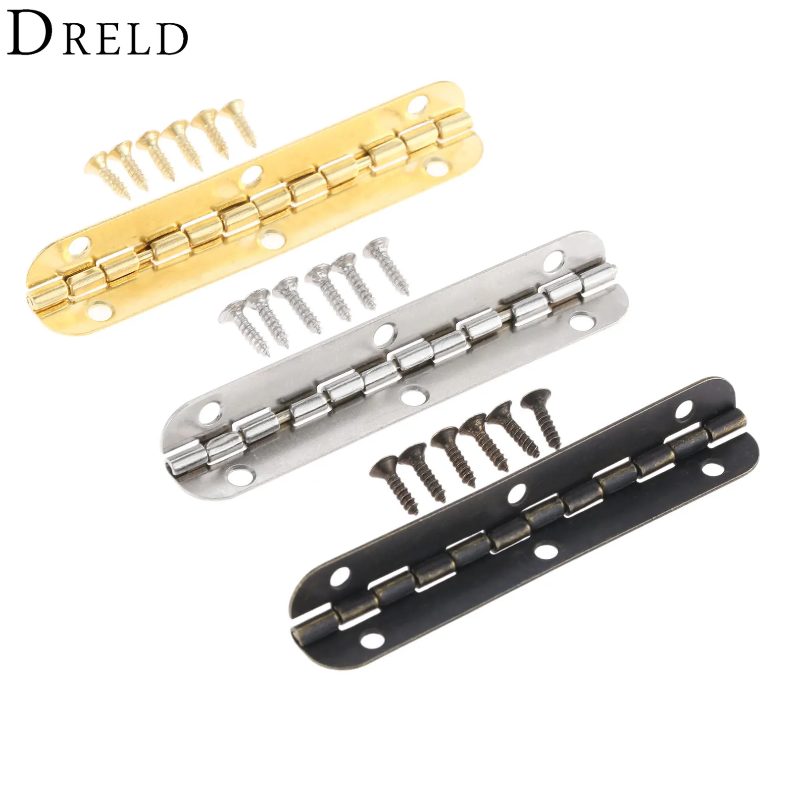 DRELD-bisagras de equipaje para puerta de armario, 4 piezas, 6 agujeros, joyería, cajas de madera, bisagra, decoración de muebles con tornillos, oro, plata, bronce, 65x15mm