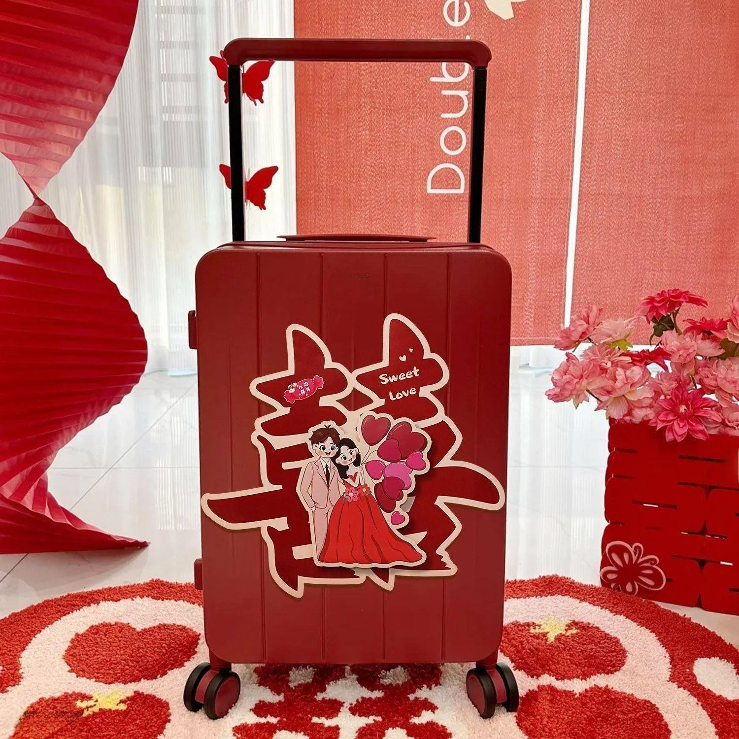 Wedding Red Protective Cover for Luggage Trunk Case Decorative Marriage Gift Box Protector 20 24 26 Inch Leather Suitcase