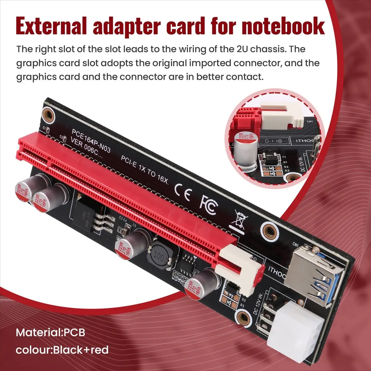 Mini PCIe to PCI Express 16X Riser for Laptop External Graphics Card BTC Miner MPCIe to PCI-E Slot Mining Card