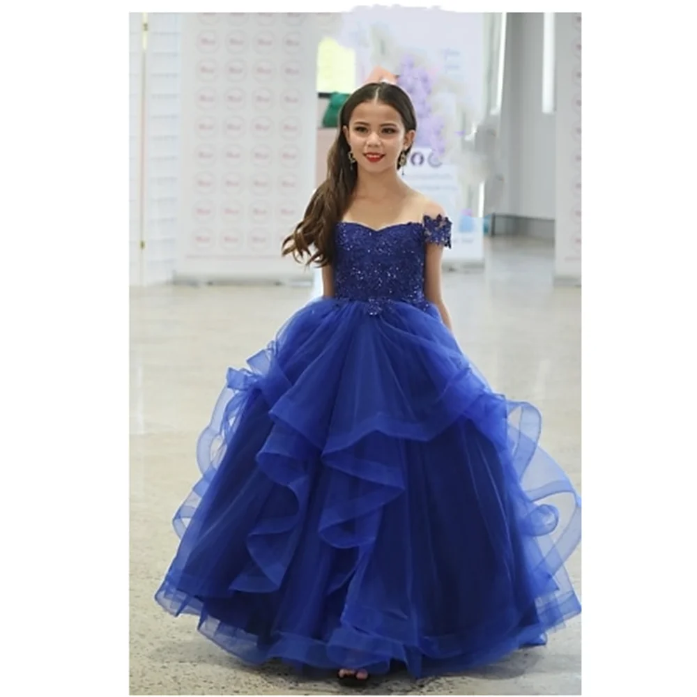 

Flower Girl Dresses Applique V-neck Elegant First Communion Ball Party Piano Performance Custom Princess Costume