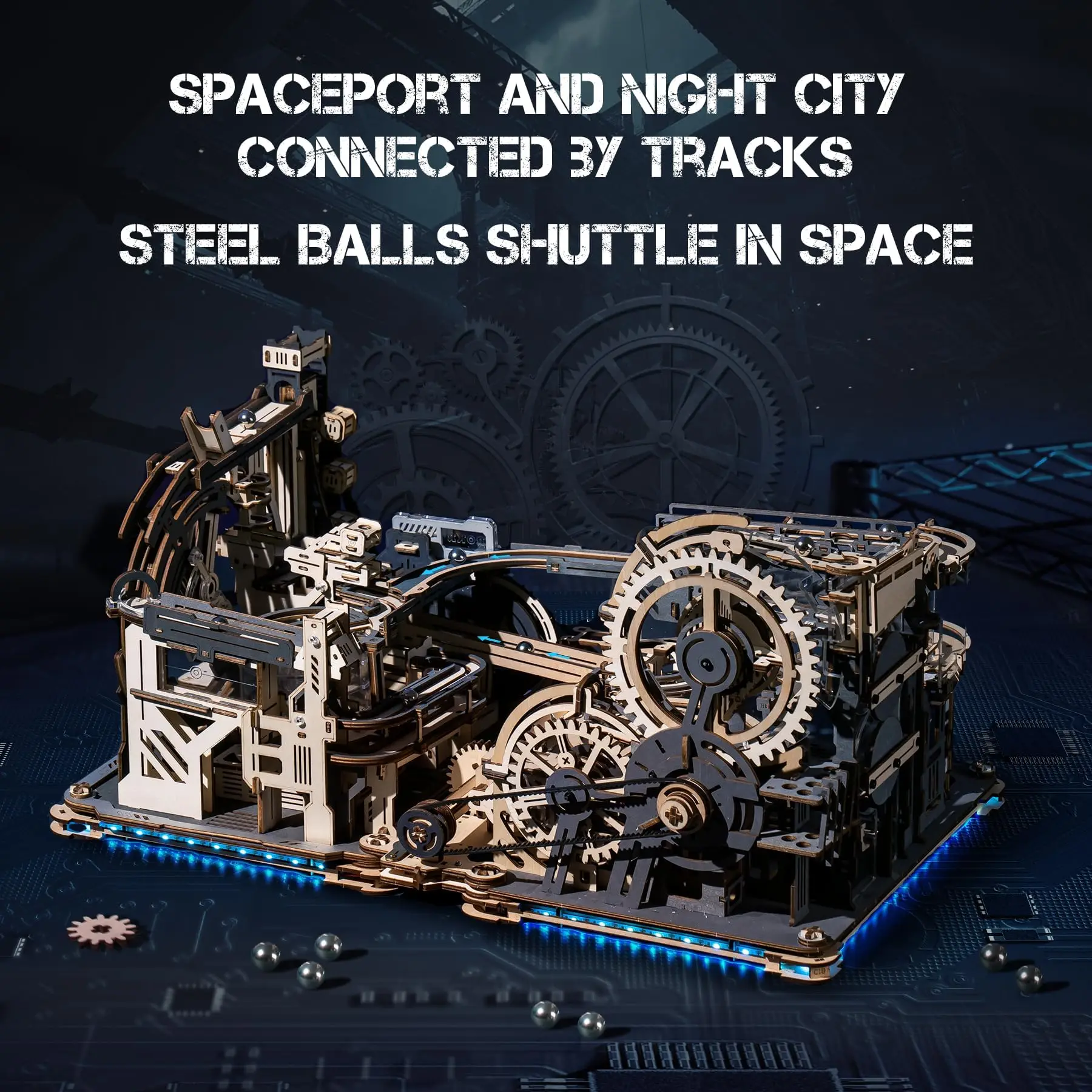 ROBOTIME Rokr 3D Wooden Puzzle Marble Run Machine with Crank Gears Acrylic Track Advanced STEM Model Unique XMAS Gift for Adults