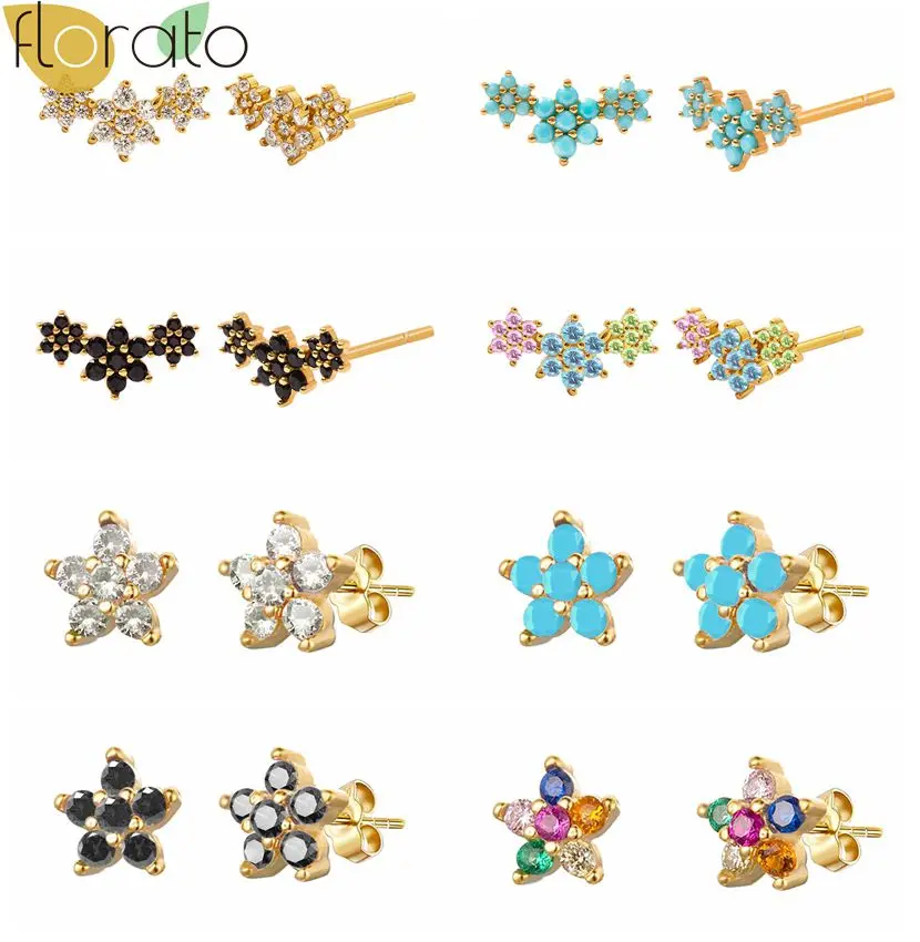 

925 Sterling Silver Ear Needle Light Luxury Simple Earrings Colorful Zircon Exquisite Flower Series Earings for Women Jewelry