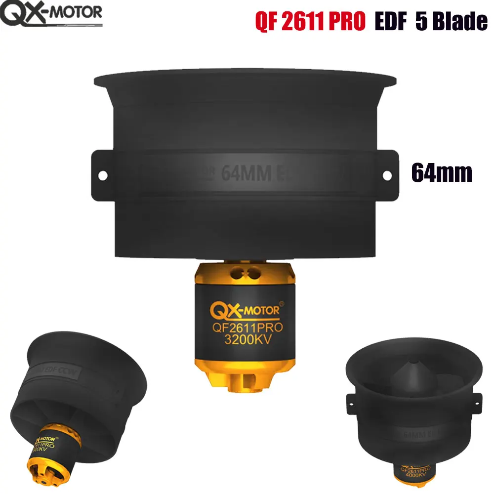 

Бесколлекторный двигатель QX-MOTOR 64 мм EDF QF2611PRO с 5-лопастным импеллером 4000KV 3200KV 2900KV, регулятор скорости 40A 60A ESC для радиоуправляемых авиамоделей и дронов