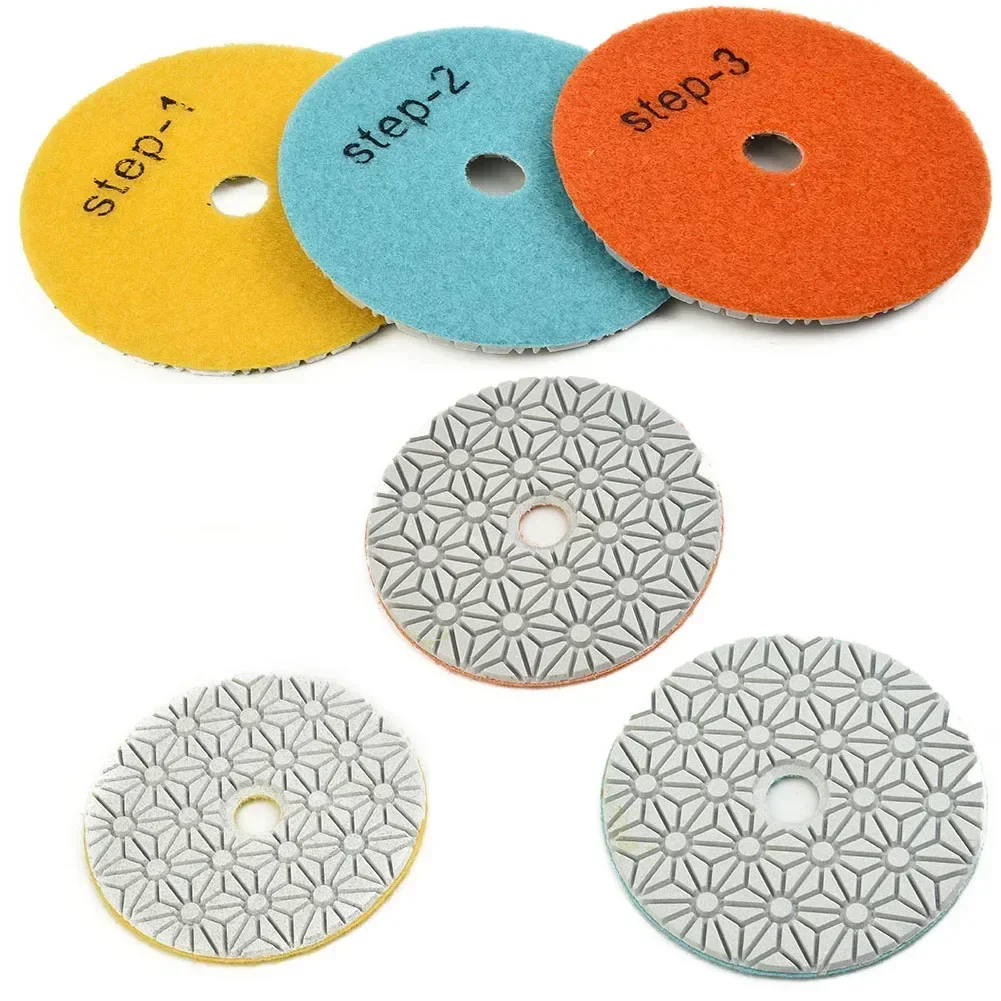 Power Tool Workshop Equipment Parts Dry Wet Diamond 3 Step Polishing Pads Granite Marble Stone With Grit Nylon Back Fleece 1PC