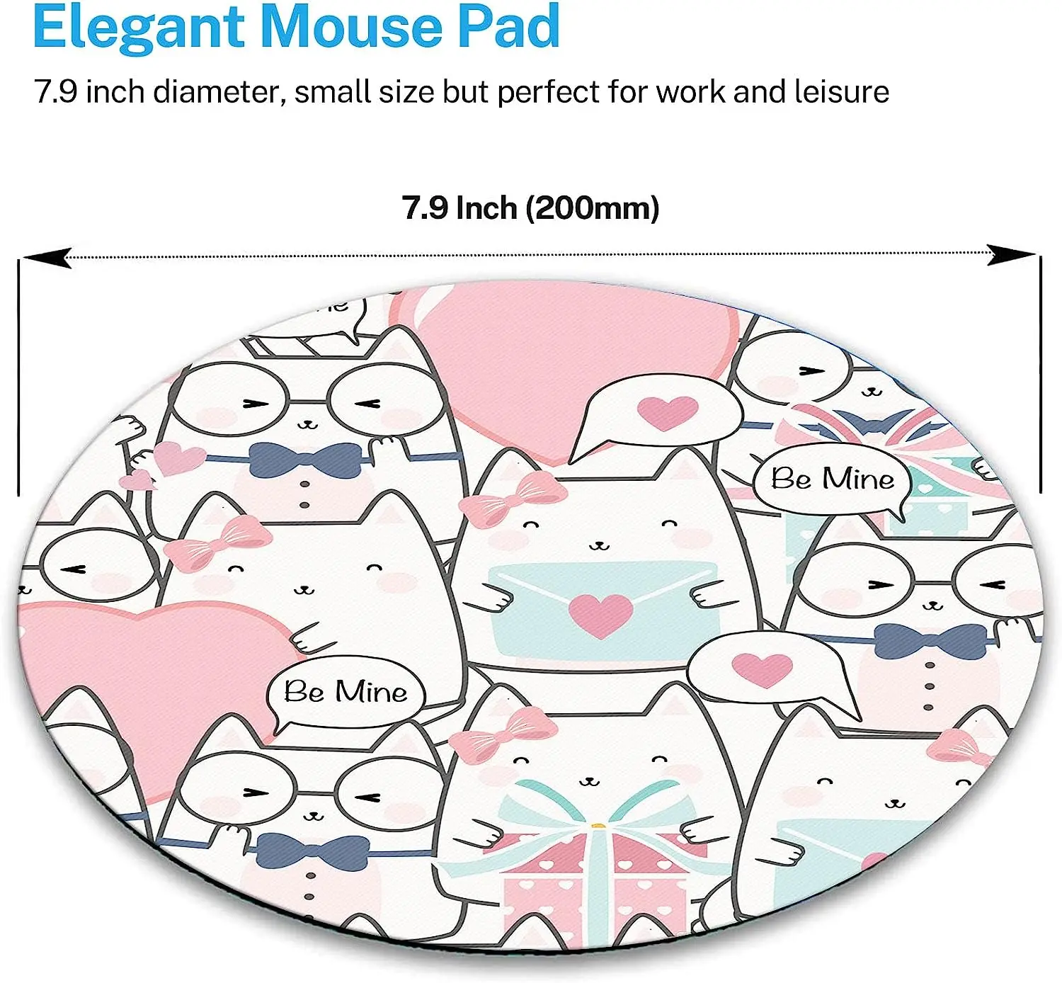 Round Mouse Pad Cute Cats Mouse Mat Small Non-Slip Rubber Base Round Mousepad with Designs for Working and Gaming Home