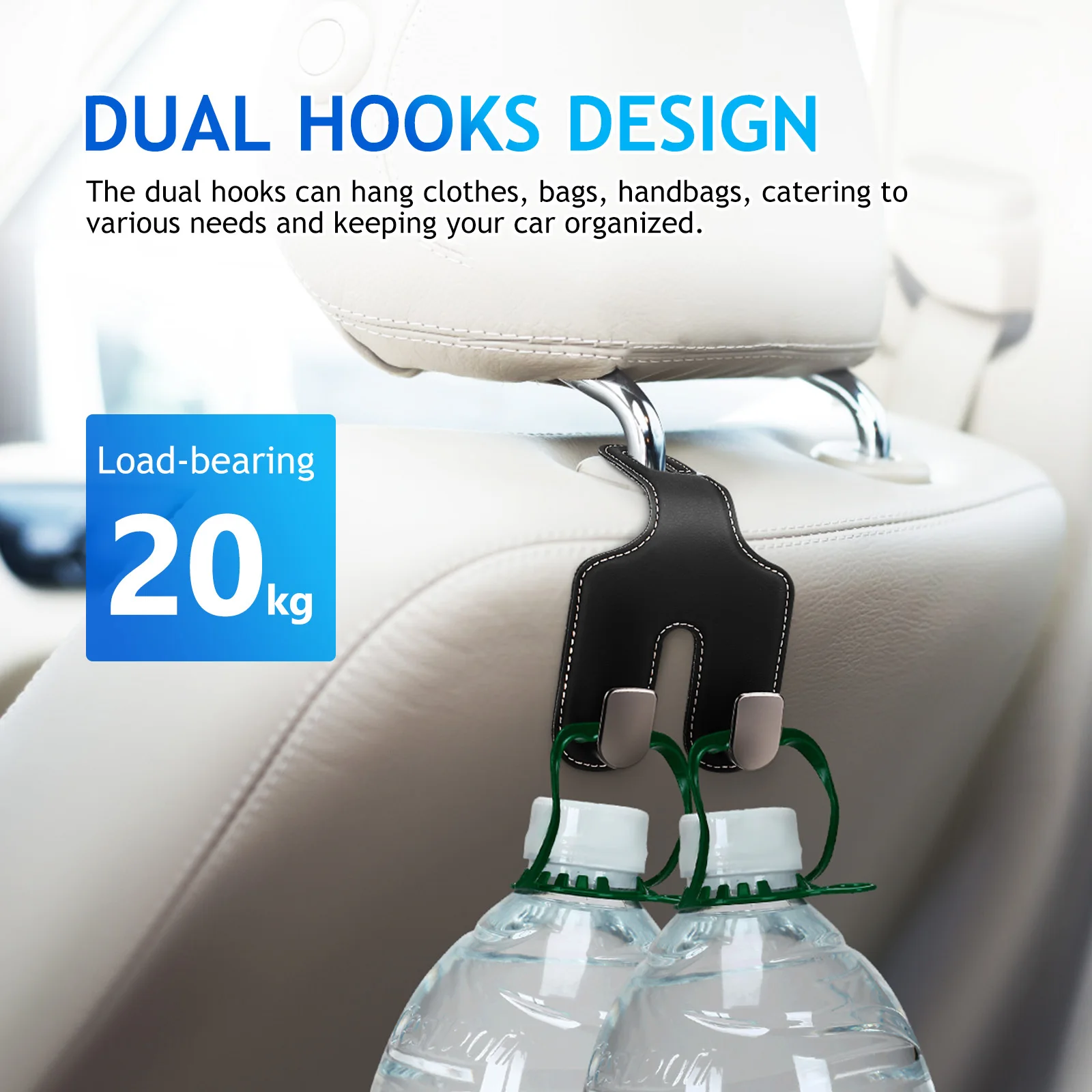 

Seat Hooks For Headrest Double Hook Heavy Duty Pu Car Bag Hook Organizer Storage Solution Car Interior Accessories