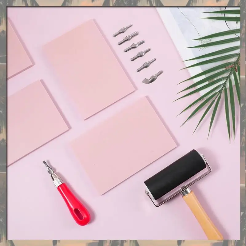 مجموعة أدوات نحت الطوابع المطاطية الجديدة A70U مكونة من 4 قطع مع أدوات القطع وبكرة براير للحرف اليدوية للطباعة #4