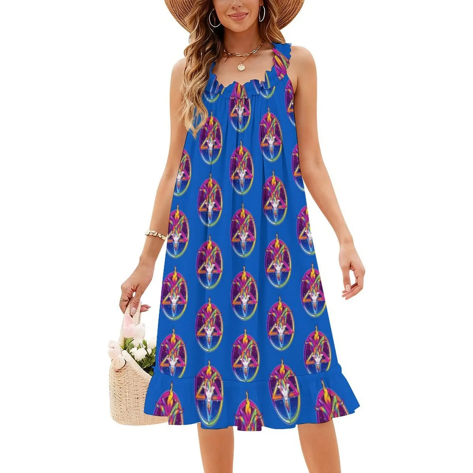 1997 قوس قزح النيون Baphomet بوهو شيك فستان أنيق موضة شاطئ حفل زفاف ثوب 90S قوس قزح النيون 1990S Baphomet 80S المرأة #4