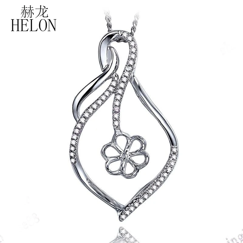 

HELON 8mm -12mm Round Pearl Real 10K White Gold Natural Diamond Fine Jewelry Semi Mount Engagement Wedding Pendant Women Pendant