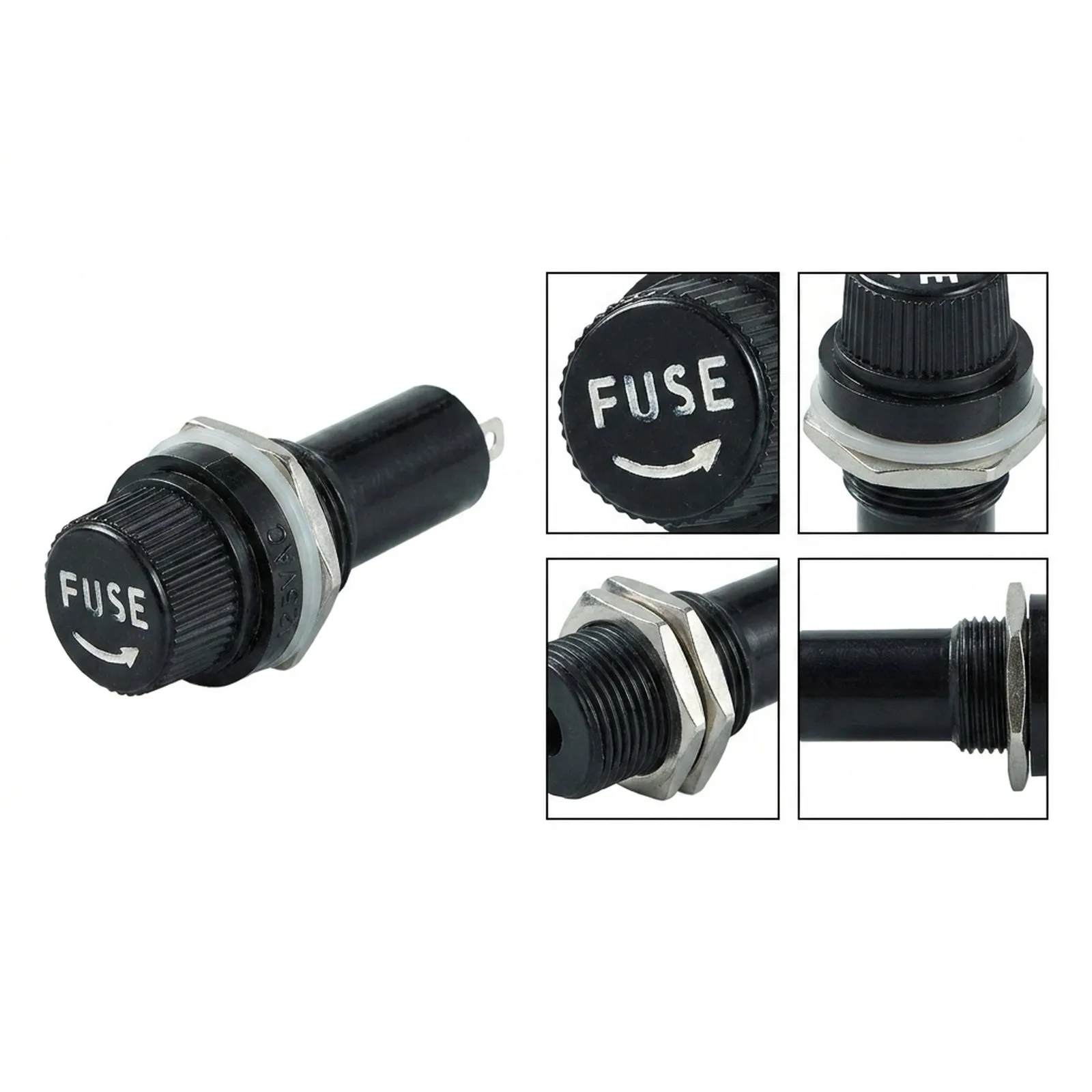 Panel Mount Chassis Black Fuse Holder Easy to Use 10 Pack Finger Release Cap Solder Terminals Included Material