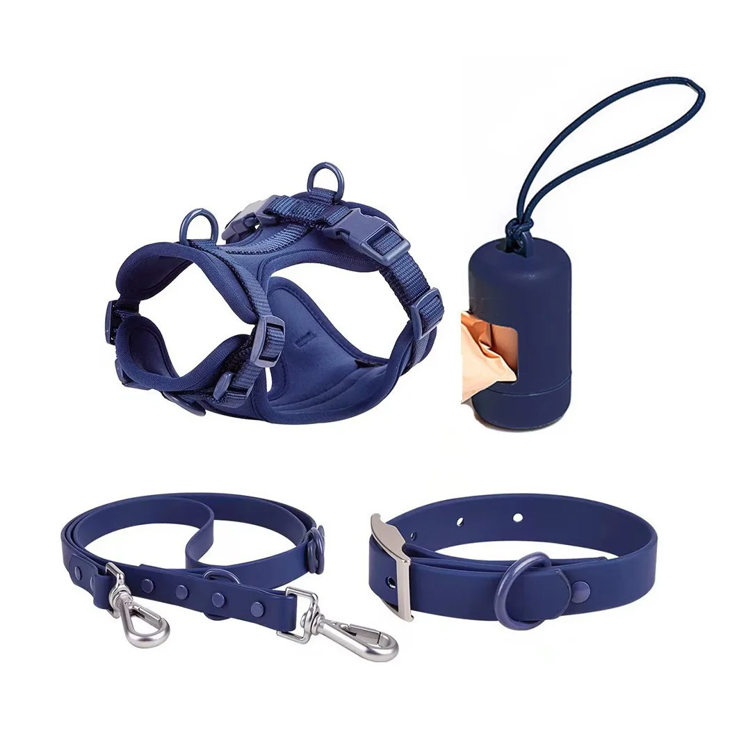 

Fashionable Luxury Sport Breathable PVC Dog Harness Set Four Pieces Anti-Bite Waterproof Padded Button for Small Large Dogs