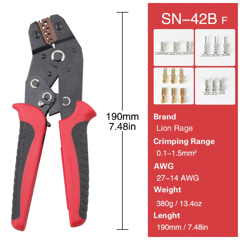 Alicates de prensado de SN-42B eléctrico, herramientas de prensado de alambre de trinquete para Terminal PH2.54/Dupont 2,54/2,8/3,0/3,96/4,8/KF2510/JST