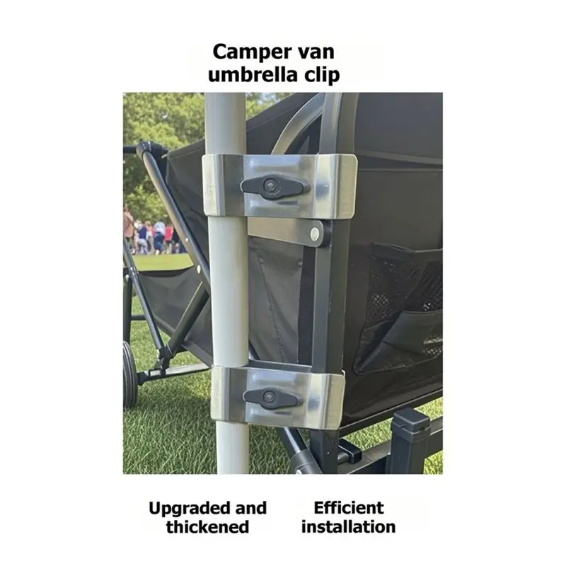 AT43-Umbrella Holder For Camping Trolley Picnic Deck Railing Bleacher Garden 2Pcs Outdoor Umbrella Clamp