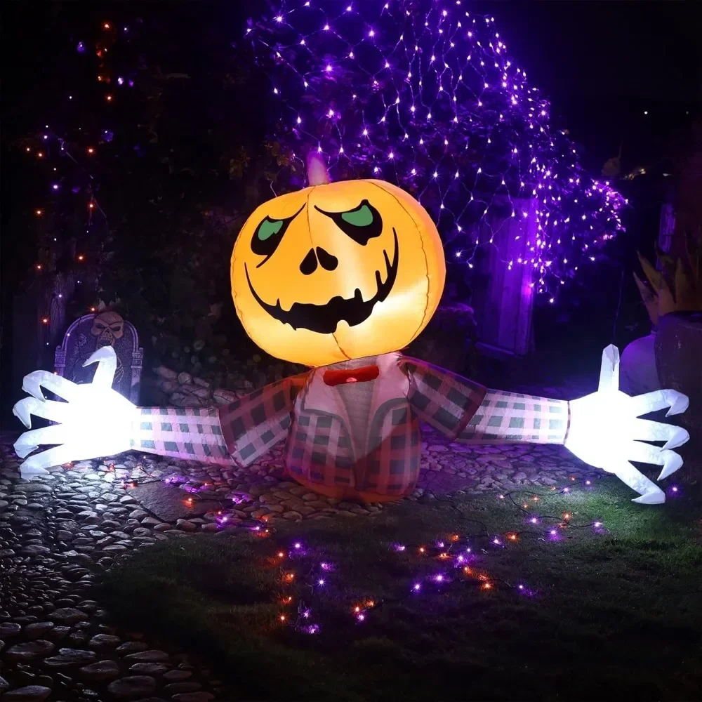 7 Ft Lange Halloween Inflatables Pompoengeest, Opblazen Buitendecoraties Jack-O-Lantern, Perfect Voor Tuintuin Vakantiefeest