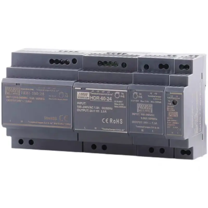 Ultra-thin switching power supply, HDR, rail-type transformer, 15W, 30W, 60W, 100W, 12V, 24V