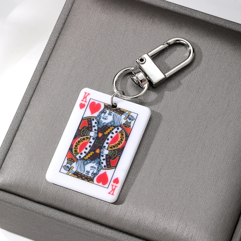 Acrylic Simulation Poker Playing Cards Keychains Keyring For Women Men Creative Funny Board Game Bag Car Earphone Case Accessory