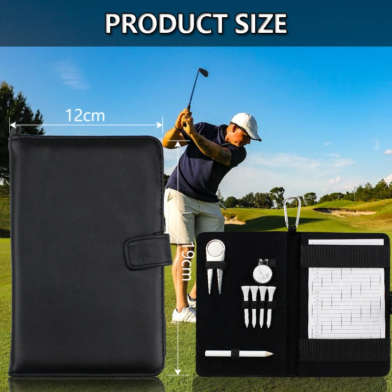 CRESTGOLF Golf Score Card Holder PU Cover with Pencil & Divot Tool & Golf Tees & Hat Clip