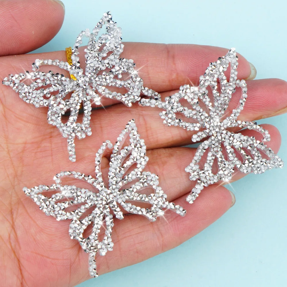 New Cartoon Shiny Bow Butterfly Iron On Crystal Sparkling Rhinestone Beads Patches Diy Appliques Back Glue Stickers For Shoes