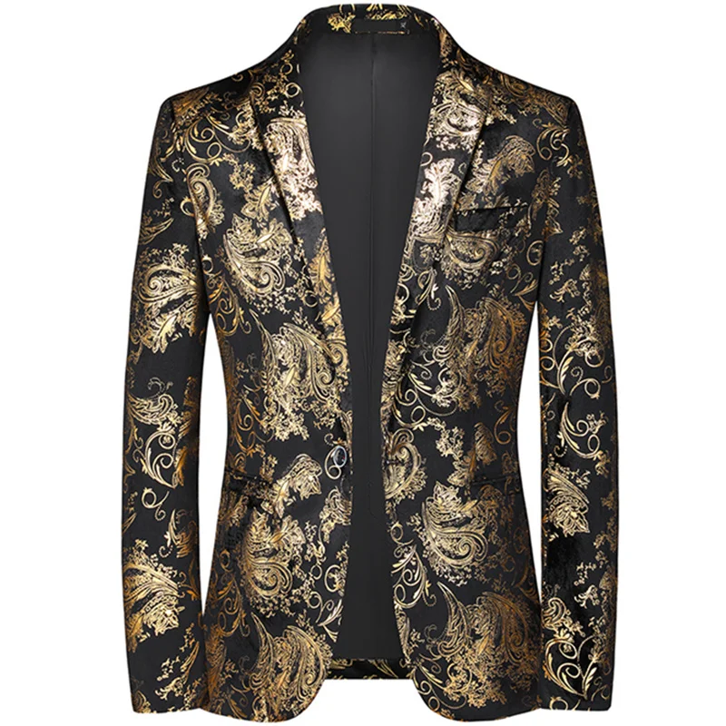 

Spring Luxury Men Bronzing Print Blazers 2024 New Slim Wedding Nightclub Party Dress Mens Clothing Suit Jackets Plus Size 6XL-M