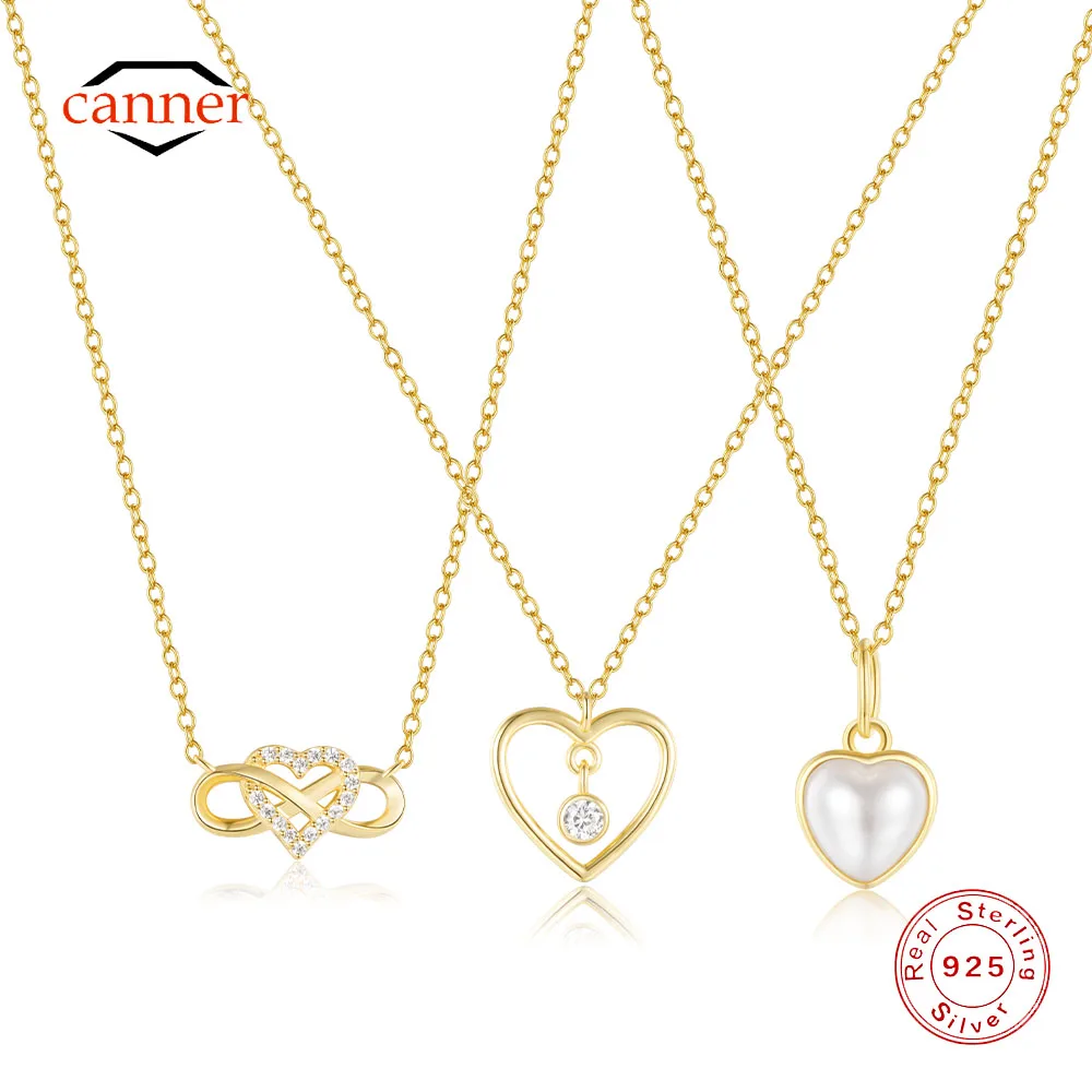 CANNER 925 Sterling Silver Hollow Heart Shape Zircon Wisiorek Naszyjnik Dla Kobiet 18K Złoto Ins Collarbone Chain Fine Jewelry Gift