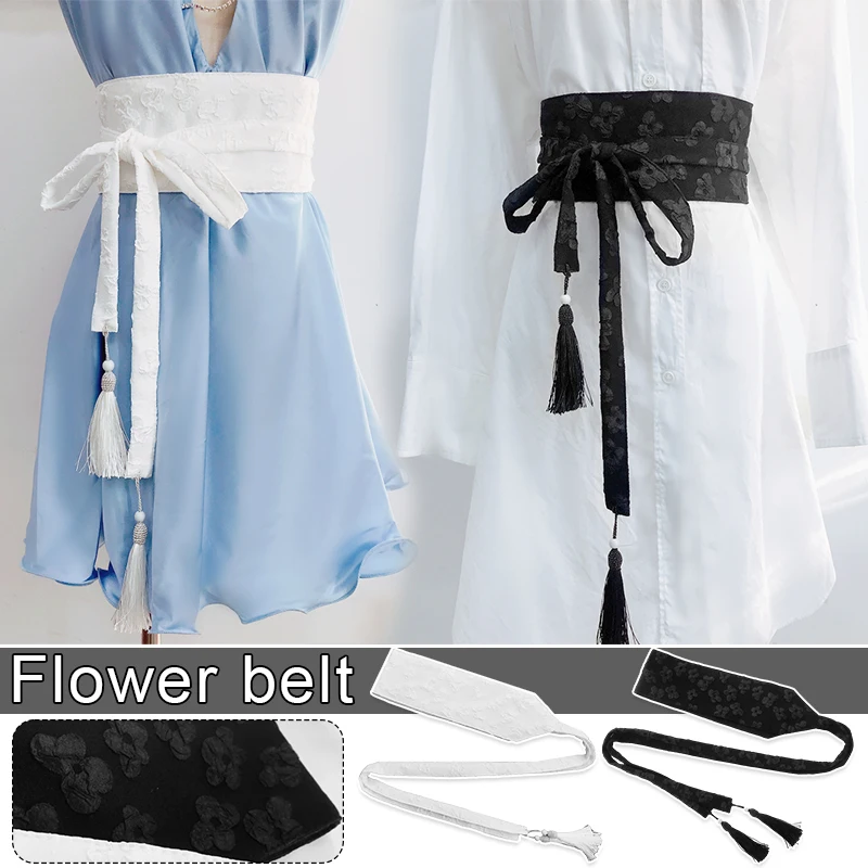 

Women Japanese Traditional Kimono Dress Obi Belt Chinese Style Hanfu Tassel Belt Floral Jacquard Sash Straps Asian Waist Belts