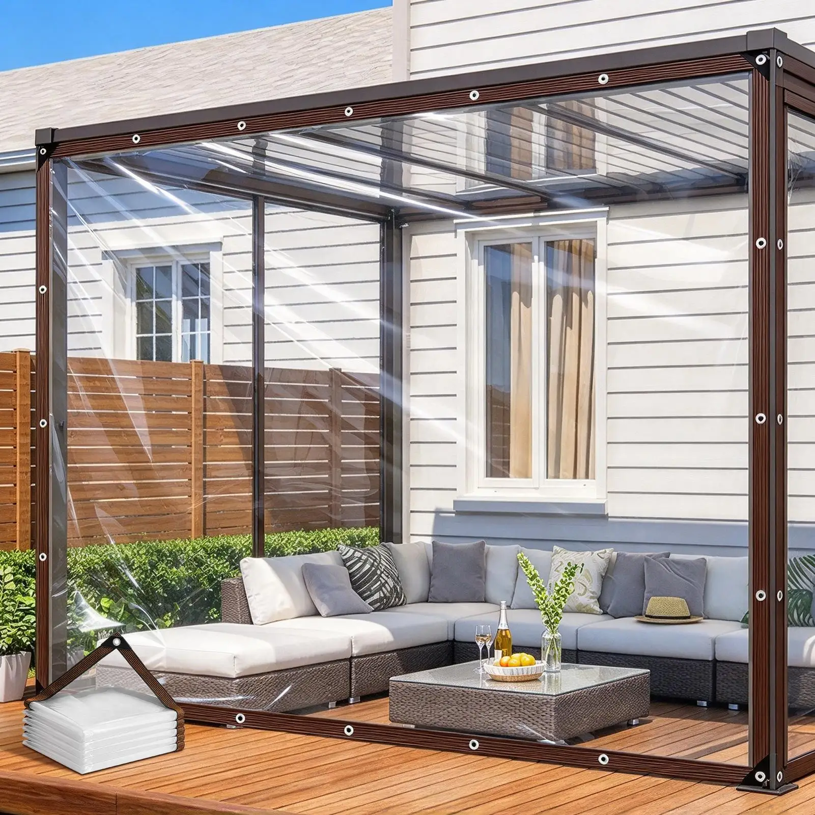 Heavy Duty Clear Tarp Rainproof Transparent Tarpaulin With Grommets Greenhouse Clear Tarp For Pavilion Garden Patio Greenhouse