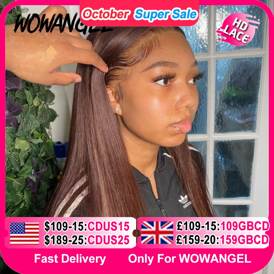 Wow Angelo Marrone Cioccolato Colorato 13x6 HD Parrucca Anteriore Del Merletto Parrucche Diritte Glueless Parrucca Dei Capelli Umani Weargo Parrucca Sciogliere Pelle Per La Donna