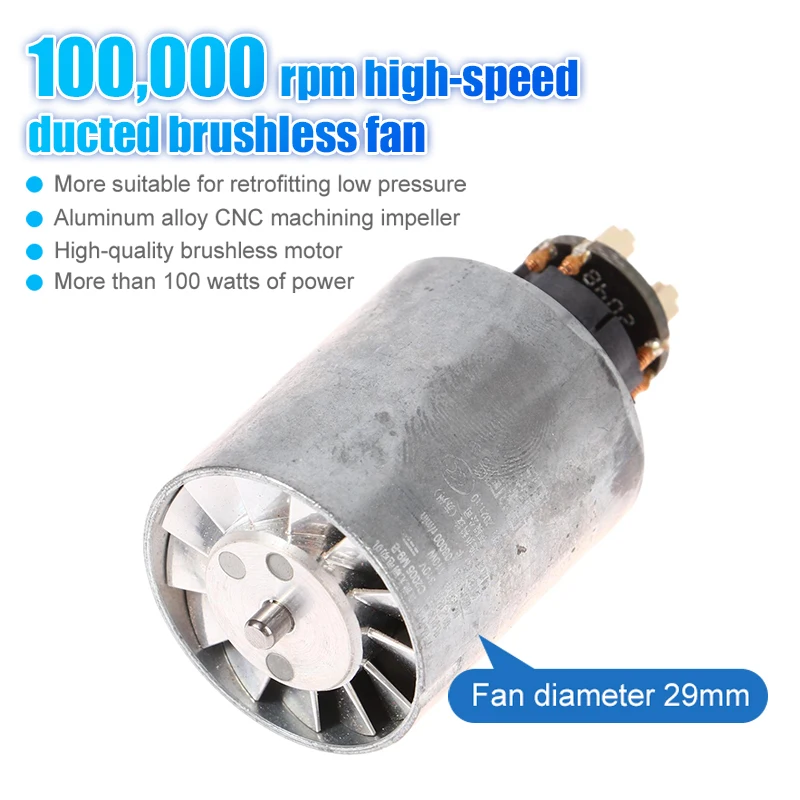 1Pc Micro Brushless Ducted Fan High Voltage 100000rpm CNC Aluminum Impeller Hair Dryer Ultra High Speed Brushless Motor