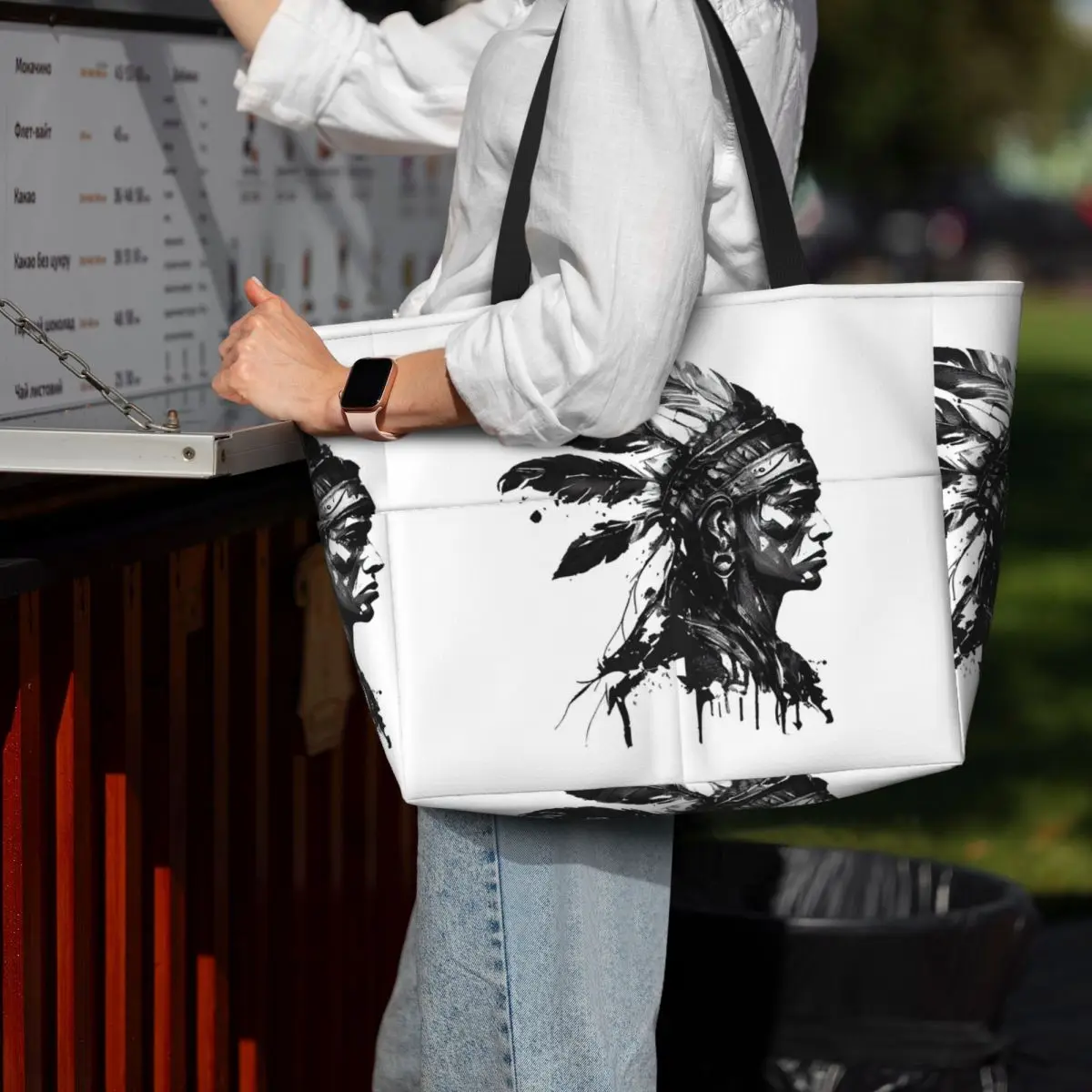 

Пляжная большая сумка в нарисованном стиле «Ацтекский воин», спортивная сумка для занятий йогой, большая большая сумка, женская дорожная сумка, сумка для фитнеса