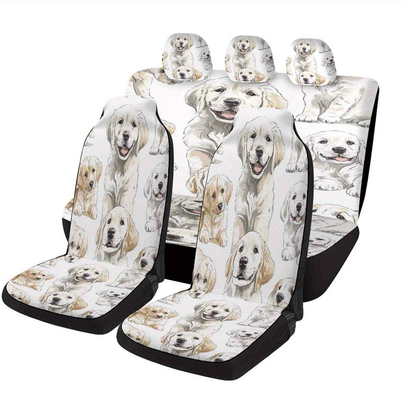 

Golden Retriever Puppy Print Car Seat Cover Set - Universal Fit, Full Coverage For Front & Rear Seats, Durable Polyester, Machin