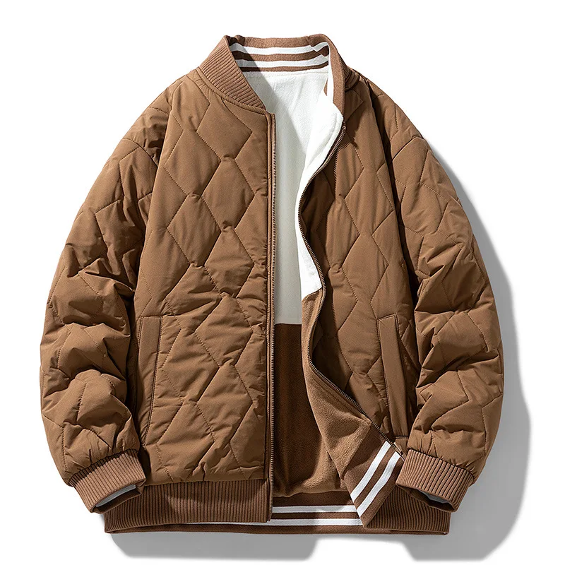 Chaqueta acolchada reversible para hombre: cuello de béisbol informal de negocios con tamaño extendido (ropa de invierno de doble cara)