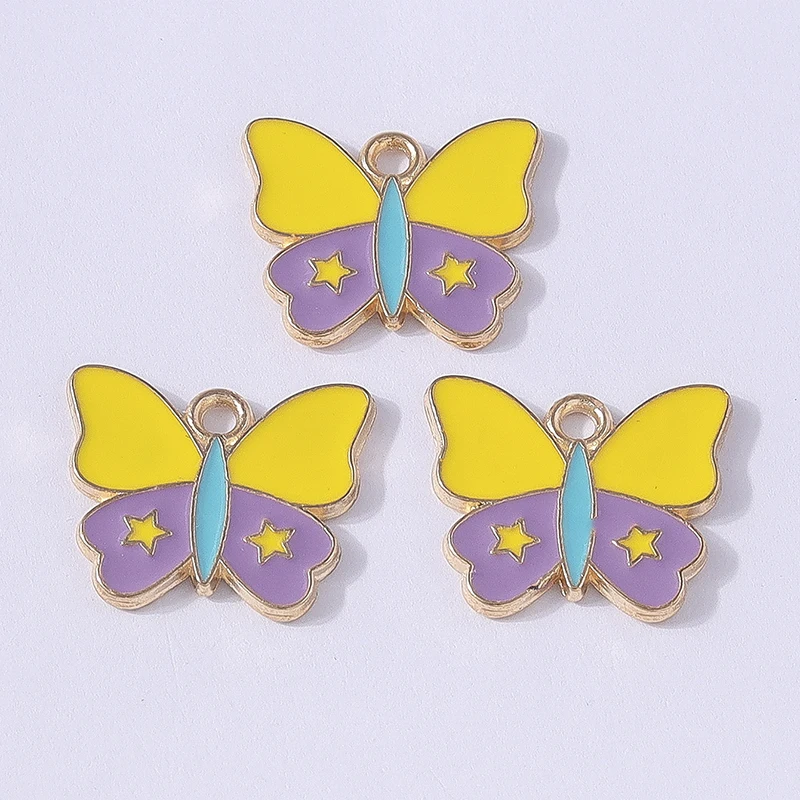 10 Stück 17x14mm Niedliche Emaille-Schmetterlingsanhänger für Schmuckherstellung, Anhänger, Halsketten, Ohrringe, Armbänder, DIY-Bastelzubehör – Detail 5