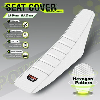 Powerzone White Seat Cover Soft Waterproof Non-slip Ribbed Motorcycle Seat Cover For SXF EXC KXF CRF YZF WR TC TE