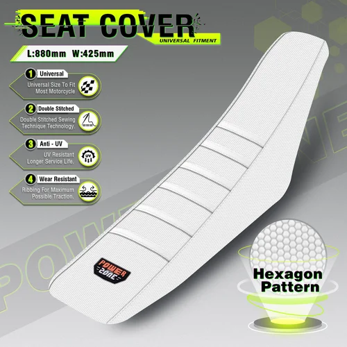 Powerzone-funda de asiento blanca para motocicleta, suave, impermeable, antideslizante, acanalada, para SXF EXC KXF CRF YZF WR TC TE