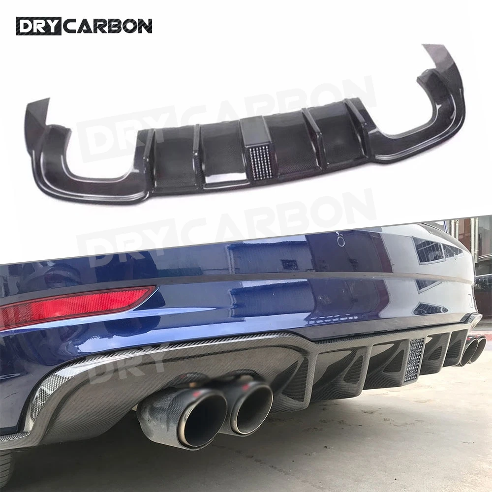 

For Audi A3 Sline S3 RS3 2017 -2019 Carbon Fiber Rear Bumper Lip Diffuser with LED Lamp Four Outlet Diffuser Spoiler