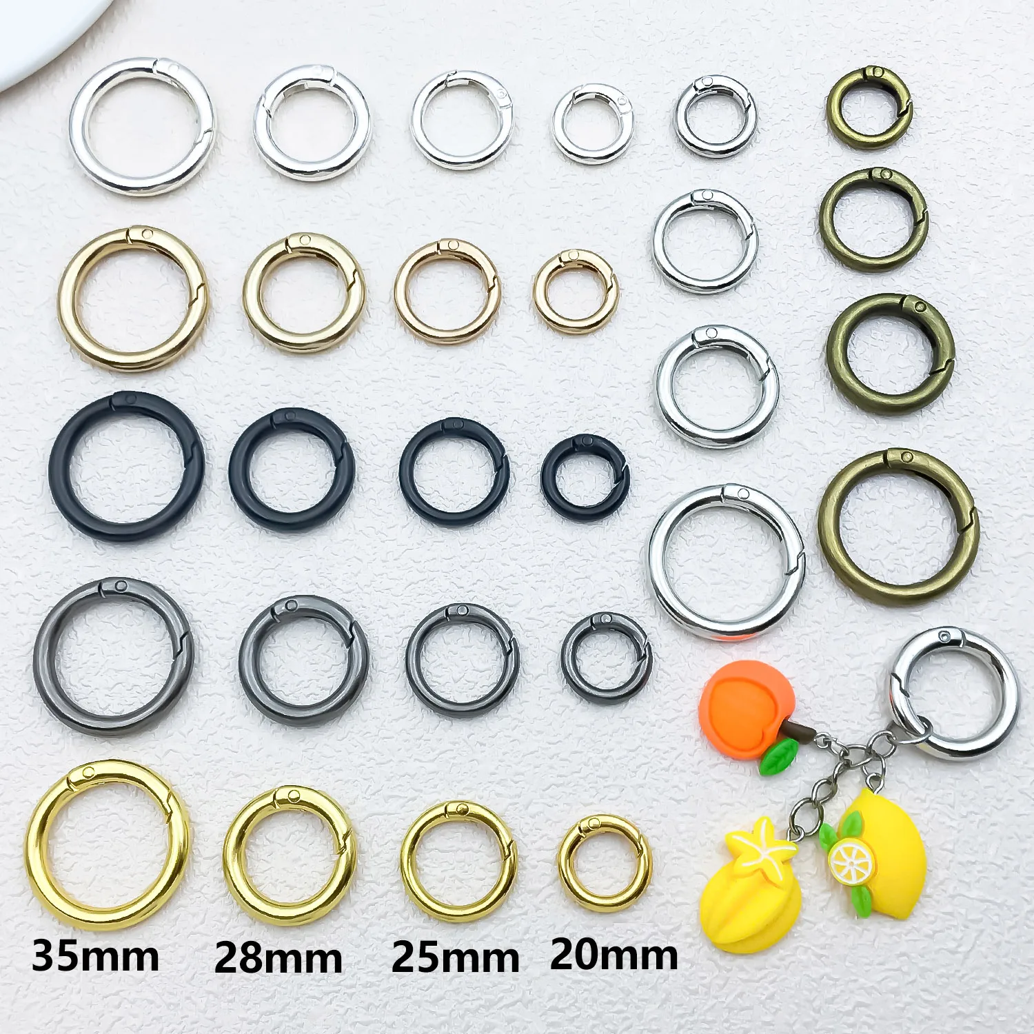 10pcs 20-35mm Round Spring Snap Carabiner Clip O Rings Swivel Trigger Hook Metal Clasps Keyring For DIY Handbag Keychain Crafts
