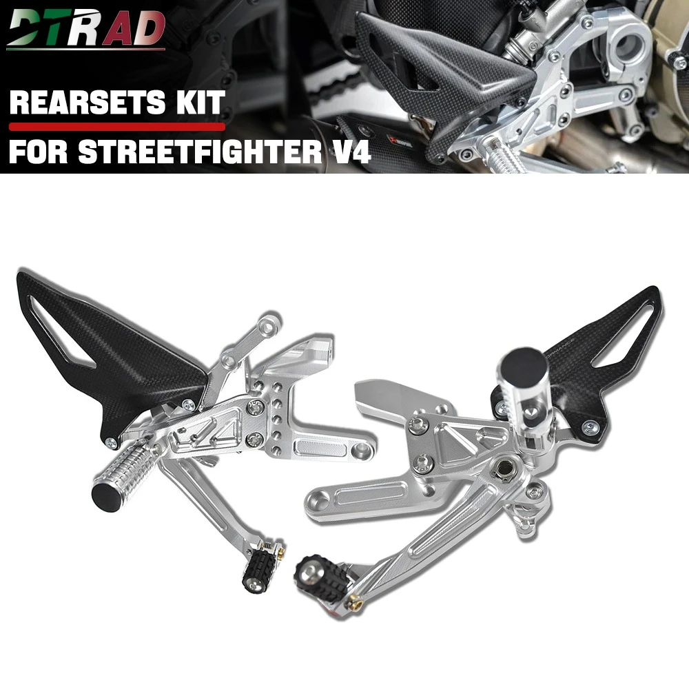 

For DUCATI Streetfighter V4 V4S 2020-2023 2024 CNC Billet Adjustable Foldable Rearsets Kits With Carbon Fiber Heel Guards STFV4