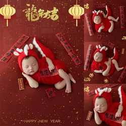 Newborn Photography Outfits Knitted Dragon Costume With Tail Chinese Spring Couplets Shooting Props New Year Theme Photo Outfits