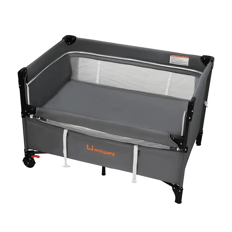 سرير أطفال محمول، 3 في 1 بجانب السرير وطاولة تغيير لعب الأطفال مع عجلة، إعداد ثاني واحد قابل للطي مع Tra