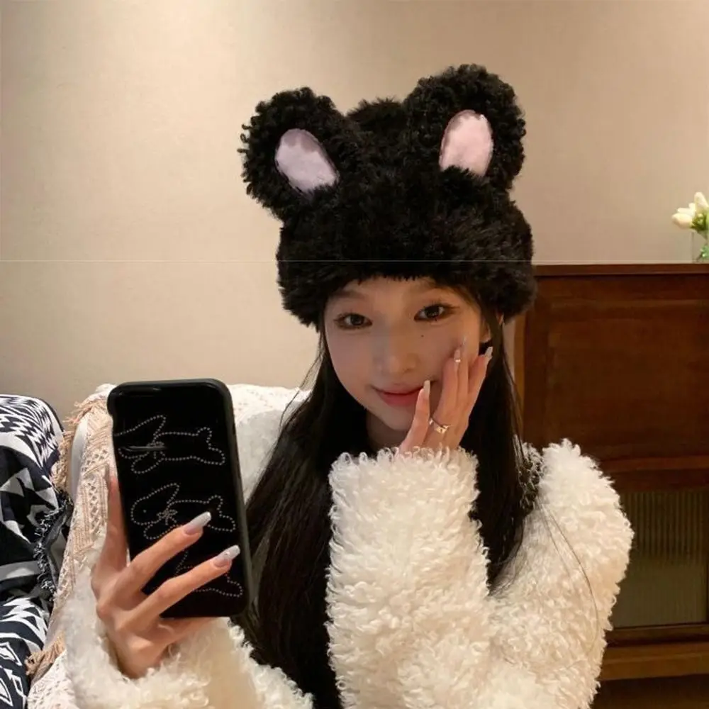 لطيف رقيق أرنب الأذن بيني مرونة الحلو محبوك أفخم قبعة بلون Brimless الشتاء في الهواء الطلق قبعة دافئة موسم الشتاء #4