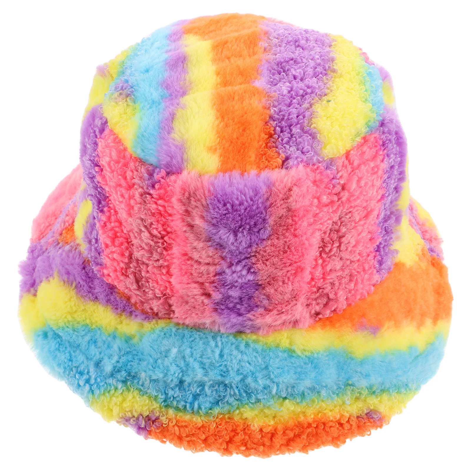 

Rainbow Bucket Hat For Women Winter Fisherman Hat Warm Headgear Vintage Furry Fashion Outdoor Travel Rave Festival Wear