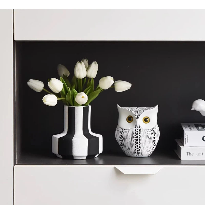 Black and White Striped Ceramic Vase Dining Table Flower Ware Decoration Living Room Aesthetic