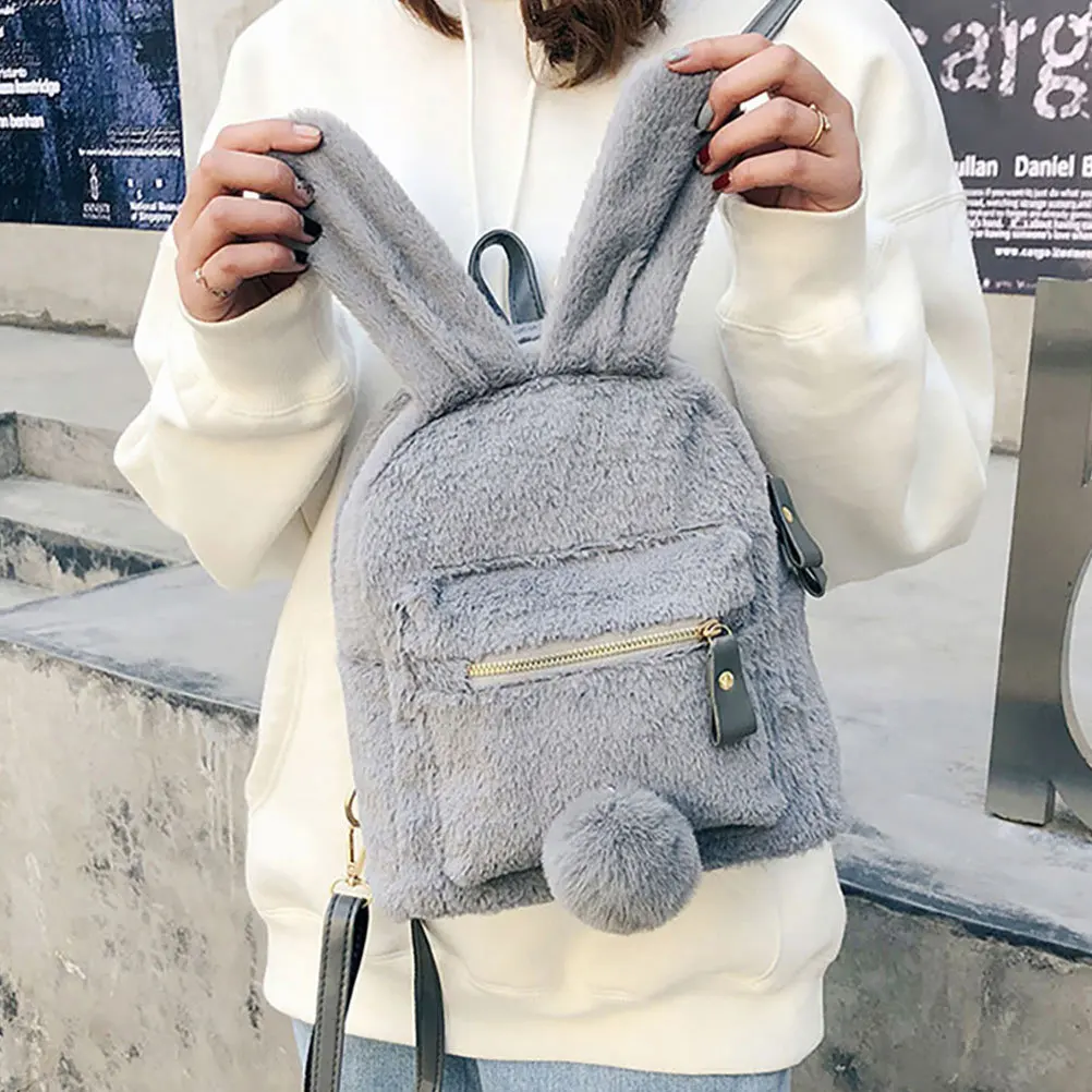 

Рюкзак с ушками кролика для женщин и подростков, мягкий на ощупь материал, гладкая высококачественная молния, легко открывается и закрывается, портативный, легкий.