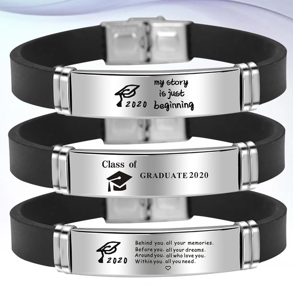 

3 Pcs Silicone Bracelet Buckle Set Comfortable Lightweight 2020 Graduation Wristbands Stainless Steel Strap Attractive Party