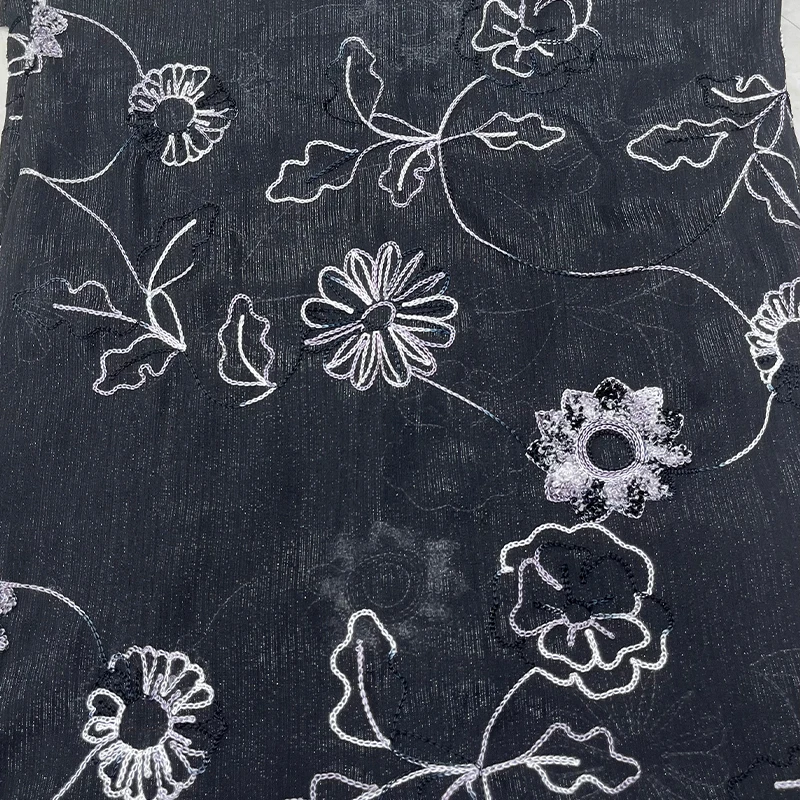 نسيج شبكي أسود فرنسي، قماش كلاسيكي مطرز يدويًا على شكل عباد الشمس، قماش مخيط، فستان سهرة، فستان، ملابس أطفال