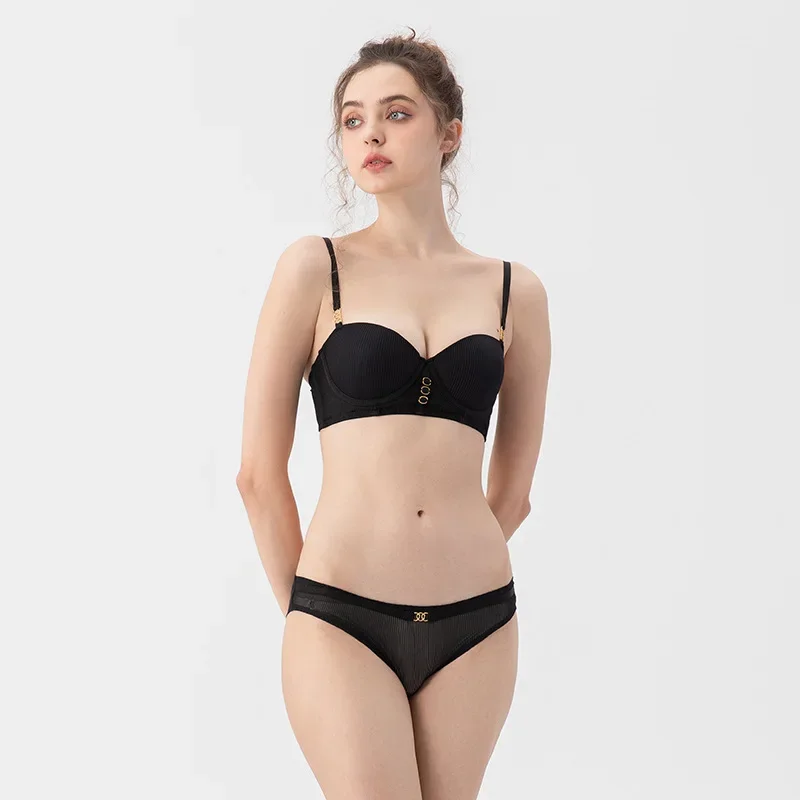 

Stripes Screw Thread Push Up Bra and Panties Set Underwear for Small Breasts Women Sexy Beautiful Lingerie 2023 New