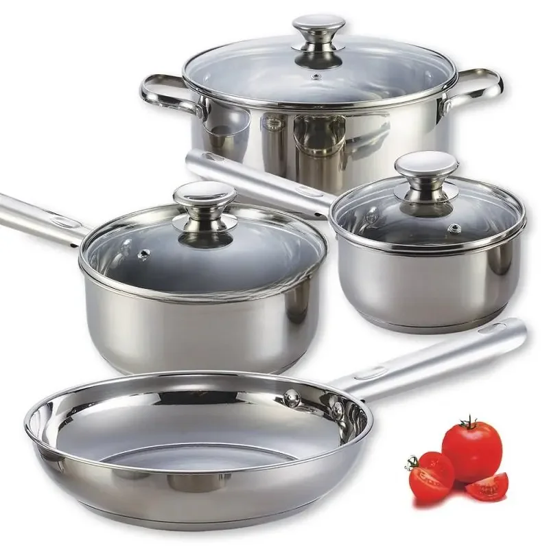 Cooking tools Food Grade 7 Pieces of Stainless Steel Cookware Set Soup Pot Milk Pot Fry Pan Combination Set