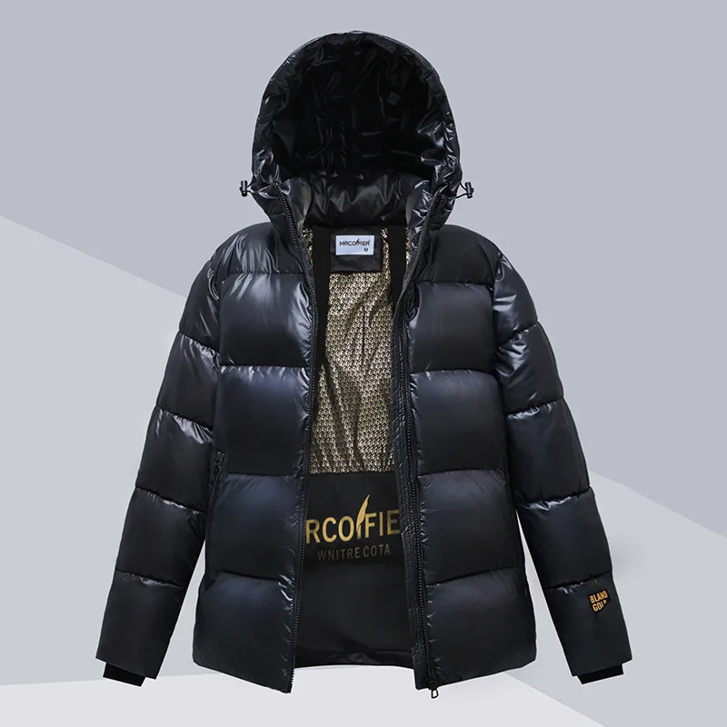 

Unisex Black Gold Puffer Jacket Winter Warm Couples Coat Thickened Windproof Hooded Zip Pocket Parka Women Men