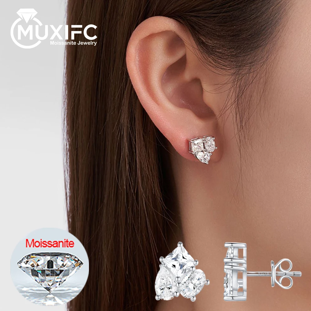 

MUXIFC Full Miossanite Earrings for Women Pear Oval Princess Cut Lab Diamond with Certificate 925 Sterling Silver Jewelry Gift