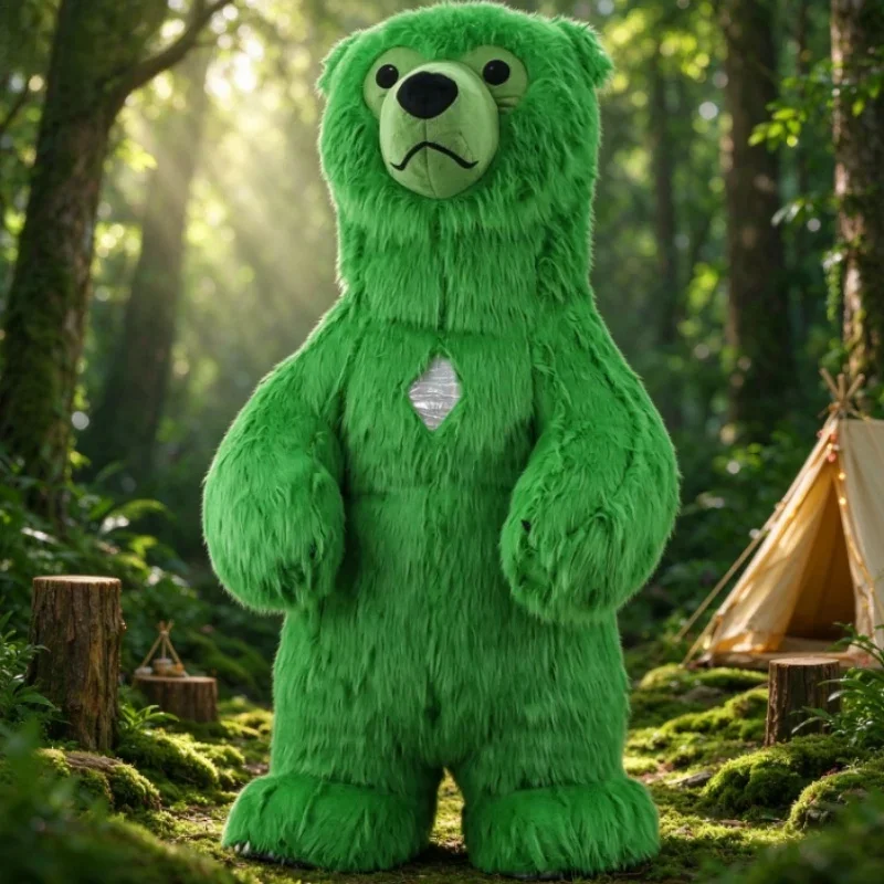 Furry Green Bear Inflatable Mascot Costume Adult Wearable Fancy Dress Carnival Performance Outfits Wedding Party Suits
